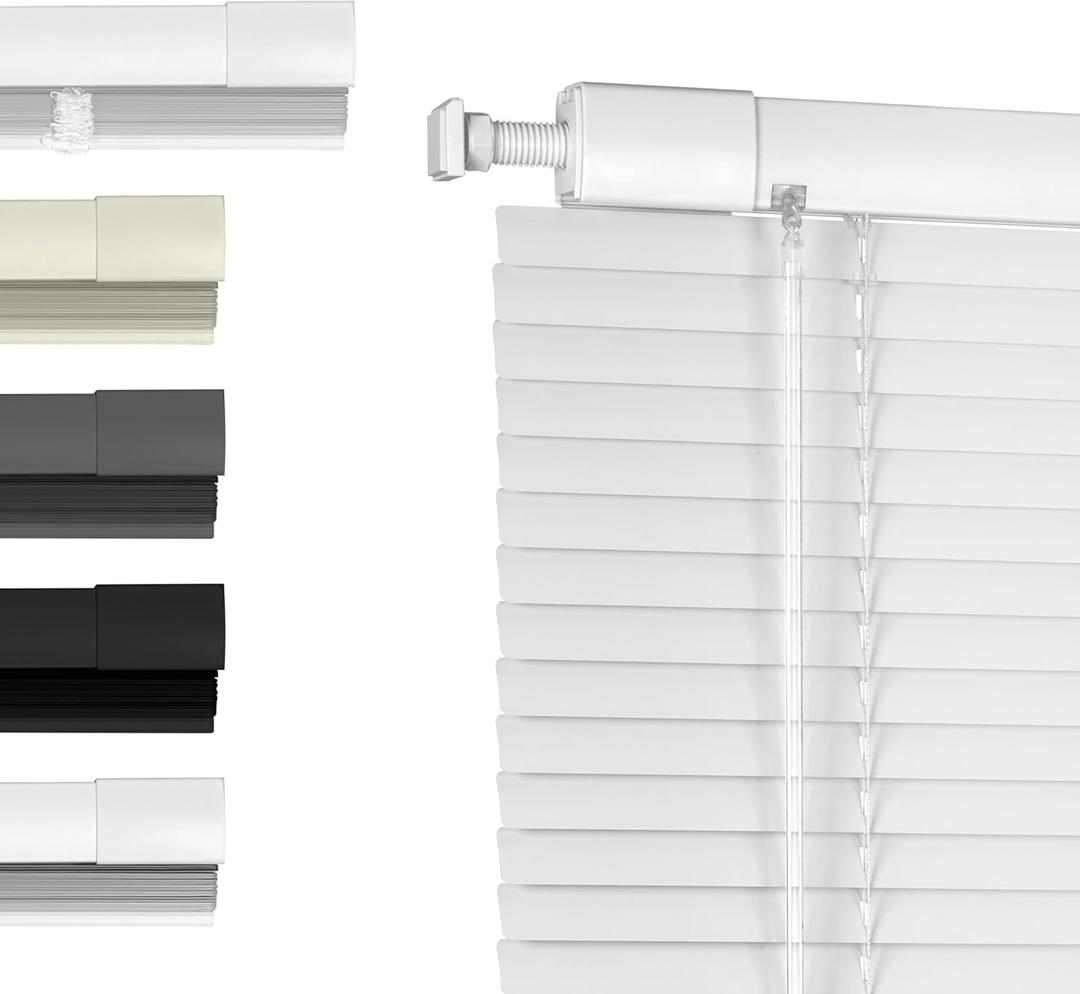 Cordless No Drill No Tool Horizontal Blinds 1" Aluminum Mini Blinds Light Filtering Inch Blinds Room Darkening Custom Size Shades&Blinds for Window, Office, White, Custom Size