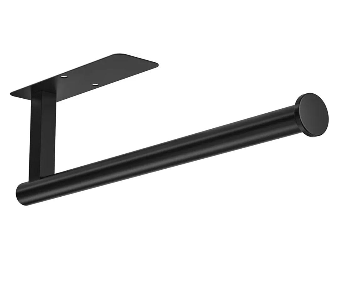 ASTOFLI Paper Towel Holder Under Cabinet No Drilling, Self Adhesive Paper Towel Holder Wall Mount for Kitchen Rack, Under Counter Napin Holder No Drill, 304 Stainless Steel Matte Black