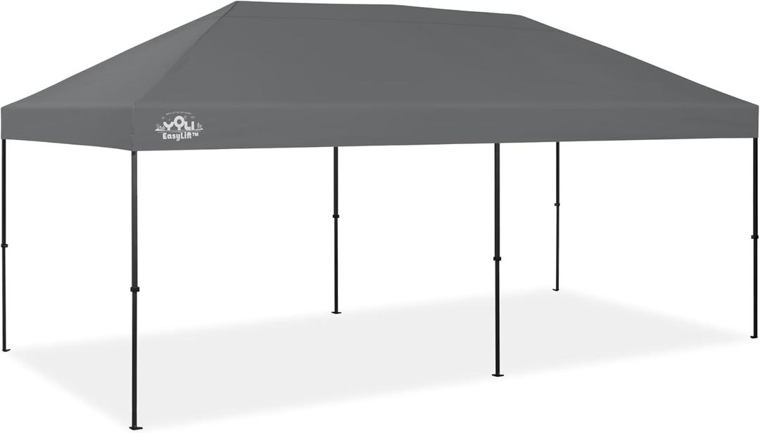 YOLI Fortitude EasyLift 200 Instant Pop-Up Canopy, 10x20 Heavy Duty Pavilion with EasyLift Tech & Heat Reflective Top  Gray