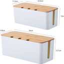 Cable Management Box with Bamboo Lid, Cord Organizer Box to Hide Wires & Power Strips, Extension Cord Power Stripe Surge Protector Wire Concealer Organizer Cover Hider (white-2pcs)