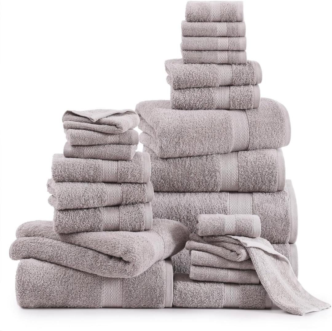 LANE LINEN 24 Piece Luxury Towels Set - 100% Cotton Towels for Bathroom, 4 Oversized Bath Towels, 2 Bath Sheets Extra Large, 6 Hand Towels, 8 Wash Cloths for Your Face, 4 Fingertip Towels - Platinum