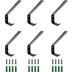 Wall Hooks 6 Pcs, Stainless Steel Coat Hooks for Hanging Towels Hats Keys Plants,Heavy Duty Metal Bathroom Hooks Wall Mounted with Screws (Black Large)