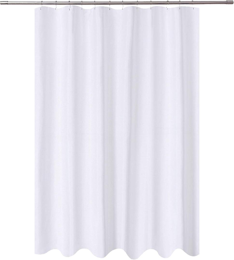 N&Y HOME Fabric Shower Curtain Liner Extra Long 72 x 84 Inches with 2 Bottom Magnets, Hotel Quality, Washable, White Spa Bathroom Curtains with Grommets, 72"W x 84"L (Pack of 1), White)