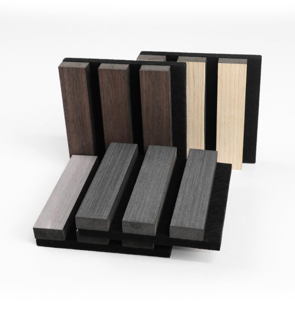 Elvone 4PCS Sample Wood Wall Panels, 3D Fluted Sound Absorbing Slat Wall Paneling, Wood Finish Sound Proof for Wall and Ceiling，4 Colors