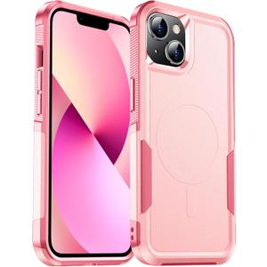 Temdan Designed for iPhone 13 Case Magnetic,[Compatible with Magsafe][Military Grade Drop Protection] Dropproof Heavy Duty Tough Rugged Shockproof Phone Case for iPhone 13 (6.1")-Pink