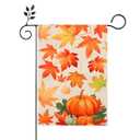 Thanksgiving Garden Flag, 12x18 Inch Double Sided Thanksgiving Garden Flags for Outside Burlap Maple Leaves, Pumpkin Yard Flag Porch House Banner for Harvest, Autumn Holiday, Outdoor Porch Lawn Decor
