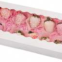 20-Pack Cookie Boxes with Window, 12.5" x 5.5" x 2.5", White Bakery Boxes, Auto-Popup Treat Boxes for Pastries, Strawberries