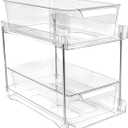 1 Pack 2-Tier Bathroom Under Sink Organizers and Storage - Clear Stackable Containers for Kitchen, Pantry, Vanity, Medicine Cabinet, Makeup, and Counter with Pull-Out Track