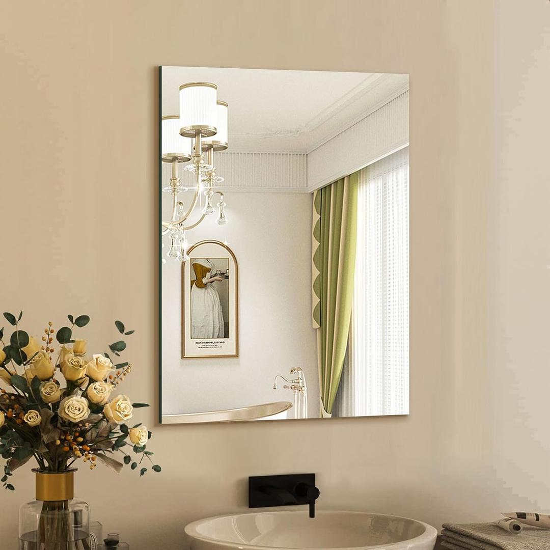 Mirrorons Bathroom Mirror 20"x 28", Bathroom Mirrors for Vanity, Bathroom Wall Mirror with Frameless Polished Edge for Bedroom, Living Room, Entryway, Shatterproof (Horizontal/Vertical) (Right Angle-upgrade)