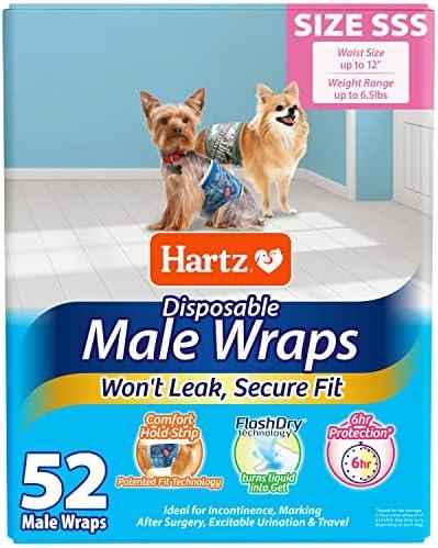 Hartz Disposable Male Dog Wraps, Size 3S 52 Count, Comfortable & Secure Fit, Easy To Put On