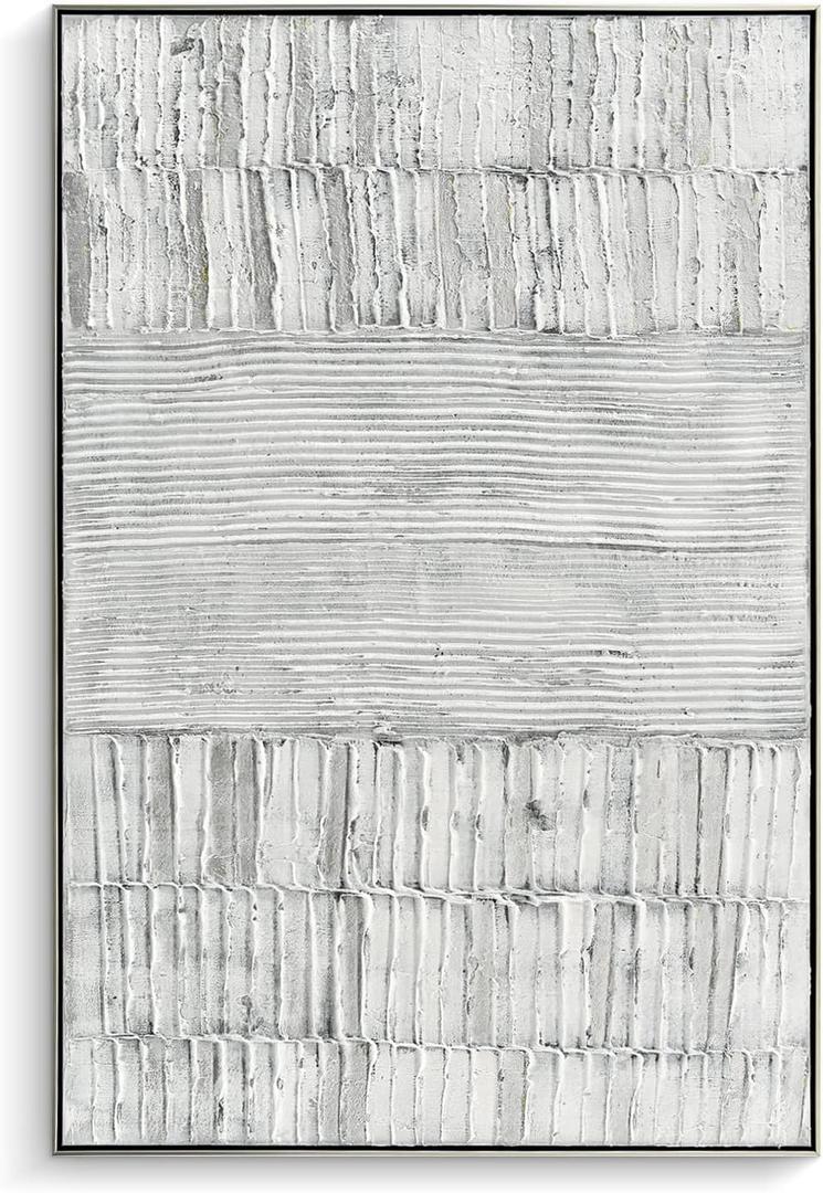 Creoate Framed Wall Art, Grey Abstract Hand Painted Texured Painting, 32x48 Inch Framed, Wall Decor for Home Decoration (48L" x 32W")