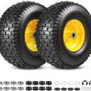 2PCS 15x6.00-6 Tire and Wheel Assembly | for John Deere Craftsman Husqvarna Riding Mowers, 4 Ply Tubeless Lawn Mower Tires 15x6x6, 3" Offset Hub, 3/4" Bushing