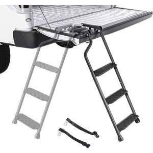 AA Products Tailgate Ladder Foldable Pickup Truck with Wide Pedal Non-Slip Sturdy Easy Install Durable Steel Omni-Directional Ladder Rack Capacity 660 lb(USPTO Patent Pending) (02-black-upgraded Version With Wide Pedal)