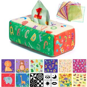 URMYWO Baby Tissue Box Toy, Montessori Baby Toys for 6-12 Months 1 Year Old Boy Girl, Soft Crinkle Sensory Toys for Infant Toddlers, Stocking Stuffers, Baby Boy Girl Gifts (Large)
