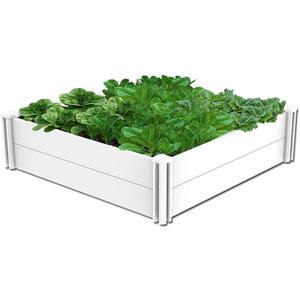 4'x4' White Vinyl Raised Garden Bed Kit, Outdoor Above Ground Garden Box for Growing Vegetables, Flowers, Herbs, DIY Gardening, Whelping Pen and More