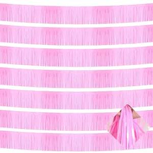 12P Macaroon Pink Wavy Metallic Foil Fringe Banner Tinsel Banner Backdrop Garland Curtains for Parade Floats Wedding Birthday Parties Decoration Halloween Christmas
