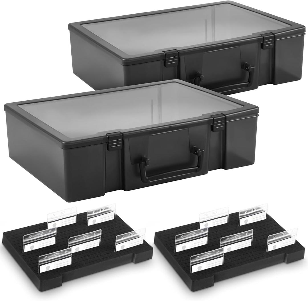Chunful 2 Pcs Name Tag Holder with Case, Foam Name Badge Storage Tray Holds 48 Badges ID Badge Tray Organizer for Desk Classroom Office School, 14 x 10.6 x 4 in (Black)