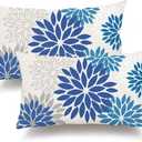 DFXSZ Blue Flower Pillow Covers 12x20 Inch Set of 2 Dark and Light Blue Colored Pillow Outdoor Waterproof Decor for Patio Funiture Garden Summer Floral Square Polyester pillowcovers 002E12