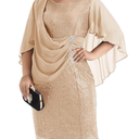 Hanna Nikole 2024 Womens Sequin Party Dress Plus Size Chiffon Cape Sleeve Cocktail Midi Dress Size 18