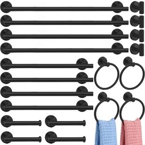 Gisafai 20 Pcs Black Bathroom Accessories Hardware Set Towel Racks for Bathroom SUS304 Stainless Steel 23.6 Inch Brushed Towel Bar Ring Toilet Paper Holder Robe Hooks for Wall Mounted