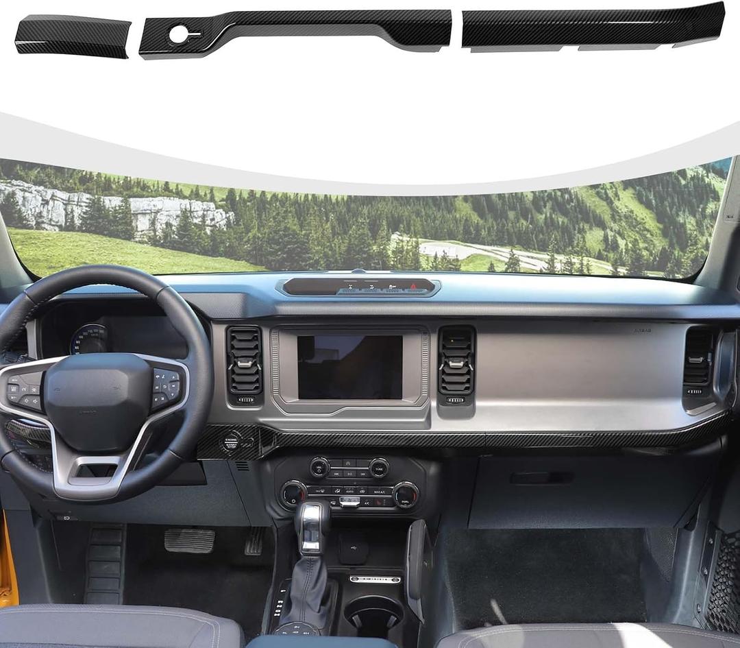 RAZPOY for Bronco Dash Panel Cover, Center Console Dashboard Trim Compatible with 2021-2025 Ford Bronco Carbon Fiber Interior Accessories