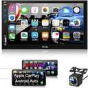 Hieha Car Stereo Compatible with Apple Carplay and Android Auto, 7 Inch Double Din Stereo with Bluetooth, Touch Screen Radios MP5 Player with A/V Input, Backup Camera, Mirror Link, SWC