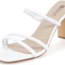 IDIFU IN3 High Heels Strappy Chunky Block Heels Square Toe Three Strap Slip On Heels Comfortable Slides Heeled Sandals Sexy Wedding Party Dress Shoes Open Toe Mules for Women 
(White Pu, 5)