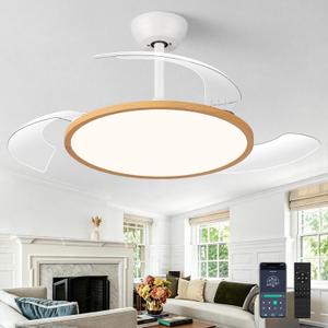 42'' Retractable Chandelier Ceiling Fan, White+Natural Wood