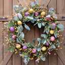 Bibelot 20 Inch Spring Easter Colorful Eggs Eucalyptus Leaves for Front Door, Eggs Berries Wreath with Artificial Green Leaves for Inside and Outside, Summer Spring Home Decor Wreath