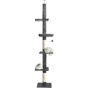 Floor to Ceiling Cat Tree, Cat Tower with Adjustable Height 98-110 Inches, 5 Tiers Tall Cat Tree Floor to Ceiling with Cozy Bed,Platforms, Sisal Scratching Posts for Cats Gray