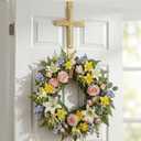Frienda 15.7" Wreath Hanger for Front Door Cross Wreaths Hangers Metal Gold Over The Door Hooks Easter Christian Religious Wall Decor for Wall Home Garden Spring Porch