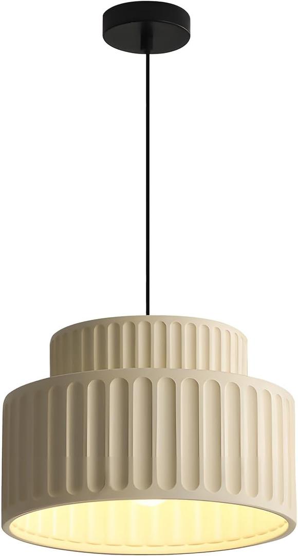 1-Light Nordic Modern Pendant Lighting Vintage Hanging Light Fixture Retro Colorful Single Pendant Lights Kitchen Island Light Ceiling Hanging over Island with Cream Yellow Resin Shade MPL33-W