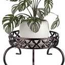 OwnMy Metal Round Plant Stand Indoor Outdoor Flower Pot Holder, Heavy Duty Iron Plant Stand Display Potted Rack for Home, Garden, Patio, Dark Brown