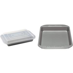 Farberware Nonstick Bakeware Baking Pan With Lid/Nonstick Cake Pan, Rectangle - 9 Inch x 13 Inch, Gray & Square - 9 Inch, Gray