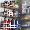 OMAIRA 6-Pack Shower Caddy Organizer Shelves Rack, Stainless Steel Adhesive Bathroom Organizers and Storage Organization Set Home Kitchen Wall Decor, No Drill & Large Capacity & Heavy Duty, Silver