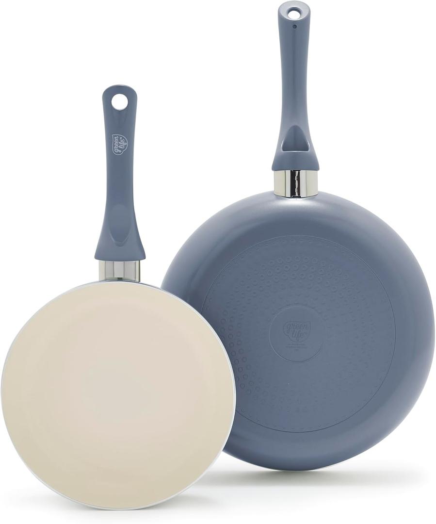 GreenLife 2 Piece (8" & 10") Ceramic Nonstick Skillet Set, Slate Blue