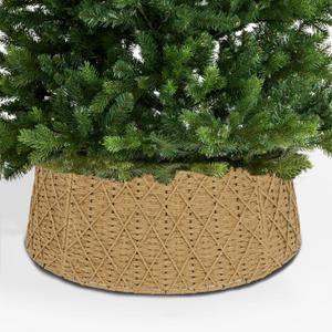 Christmas Tree Collar, 23.5 Hand-Woven Paper Grass Christmas Tree Collar Basket Base Cover