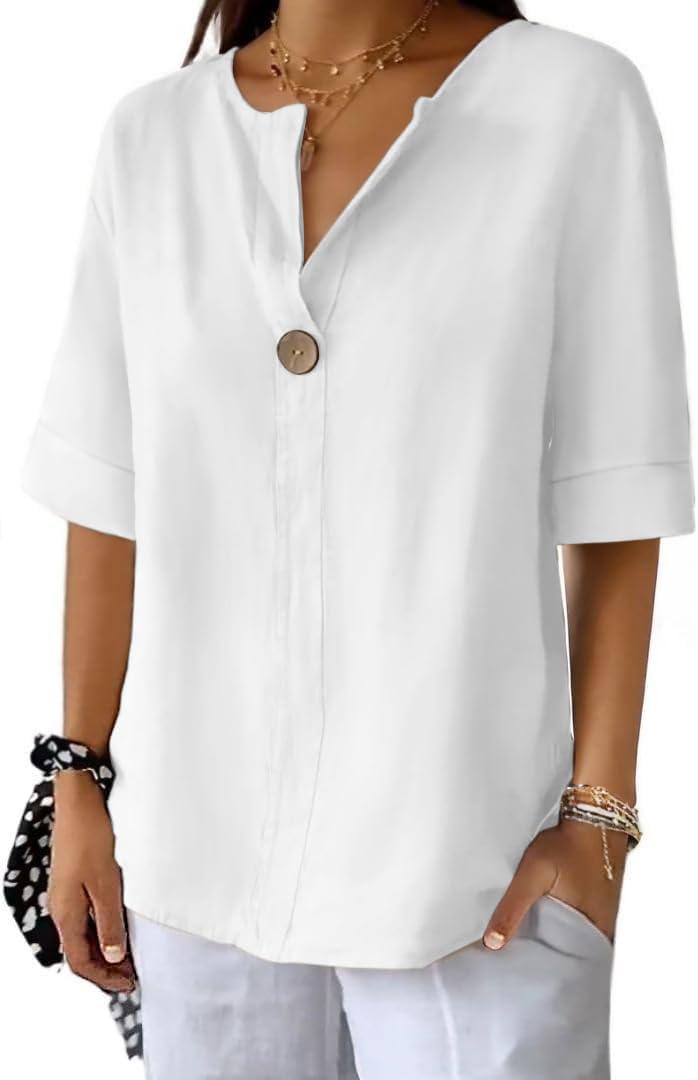 Summer Shirts for Women 2026 Short Sleeves Blouses Dressy Casual Tunic Tops (White, S)