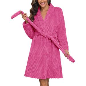 Ekouaer Women's Plush Robe Soft Knee Longth Fleece Bathrobe Short Fleece Pink House Comfy Bathrobes Rose Pink XXL