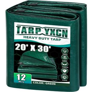 Green Heavy Duty Tarp 20x30 Feet, 12 Mil Thick Waterproof Poly Tarps Cover UV Resistant, Rip & Tear Proof with Metal Grommets Every 20 Inche