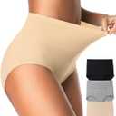 Eiggam Tummy Control Underwear Soft High Waisted Underwear Full Coverage Briefs Breathable Postpartum Cotton Womens Panties (XX-Large, Multicoloured D - 3 Pack)
