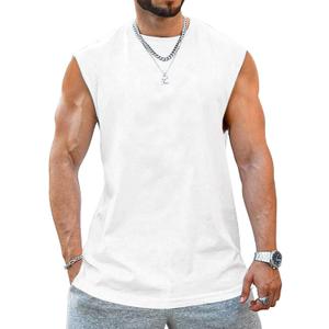 Aoysky Men's Crewneck Sleeveless Athletic Tank Top Performance Workout Muscle Cut Tee Tops (XX-Large, White)