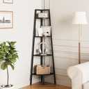 Yoobure 4-Tier Corner Shelf with Metal Frame, Ladder Bookshelf Display for Bedroom Living Room, Tall Bookcase Plant Stand, Wood Small Shelf Stand Home