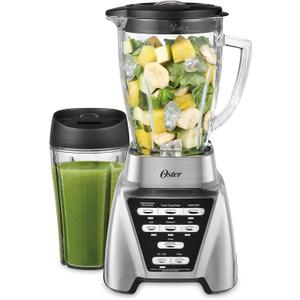 Oster Pro 1200 Smoothie Blender with Glass Jar & 24oz To-Go Cup, Countertop Kitchen Blender with 7 Speeds, 1200W Power, Brushed Nickel
