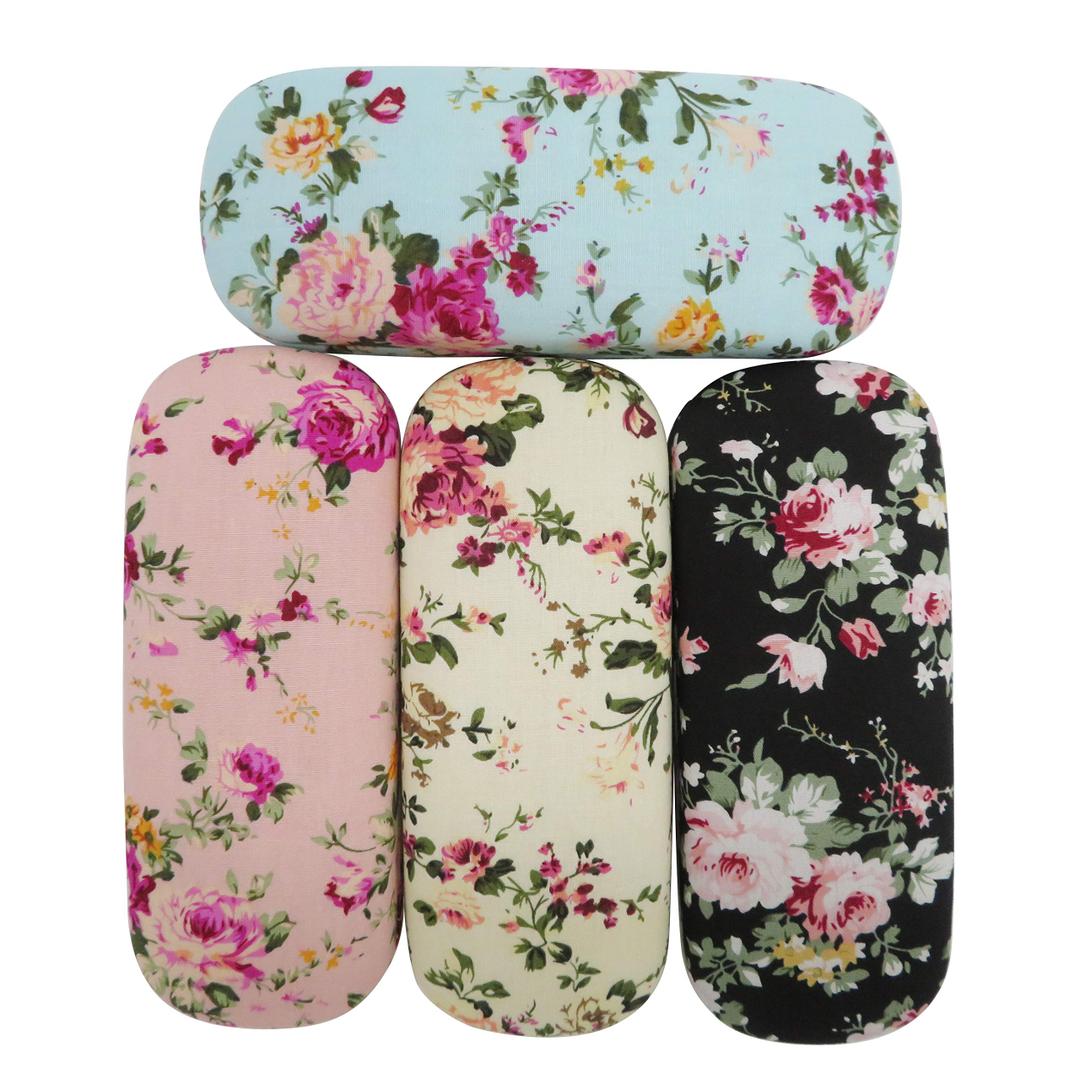 DODOGA 4 Pieces Spectacle Case Portable Hard Shell Eyeglasses Case Flower Fabric Covered Eyeglass Case Spectacles Box Eyewear Protector Box