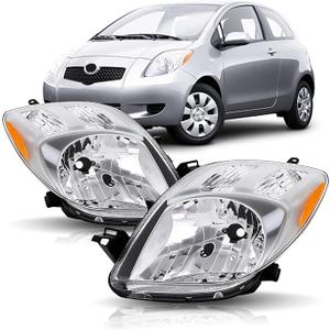 Headlights Assembly Pair compatible with 2007 2008 Toyota Yaris Hatchback
Not fit Sedan, Driver Passenger Side, Halogen Headlamp Head Light, OE Style