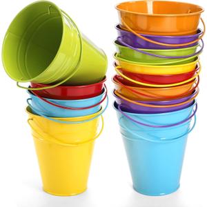 Nicunom 12 Pack Small Metal Buckets with Handle, Colored Galvanized Metal Bucket Small Pails for Party Favors, Decor, Garden Planters, 4.5 x 5 Inch