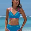 popvil High Waisted Bikini Sets for Women Tummy Control Swimsuits Two Piece Neon V Neck Drawstring Bathing Suits 2026 (Blue, M)