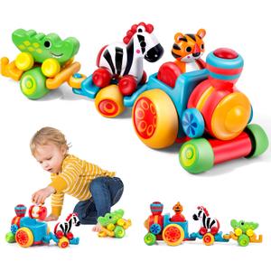Beacron Toddler Toys for 1 Year Old Boy Gifts: Learning Animal Train Set for 1 2 3 Old Boy and Girl, Forest-Themed Push Car Baby Toy for 12-18 Months, 1st First Birthday Gifts for Toddlers 1-2