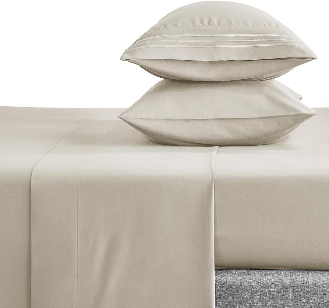 CozyLux Queen Bed Sheets Set 1800 Series 4-Piece Embroidered Double Brushed Microfiber Sheets 16" Deep Pocket Hotel Soft Luxury Bedding Sheet Set, Wrinkle Resistant